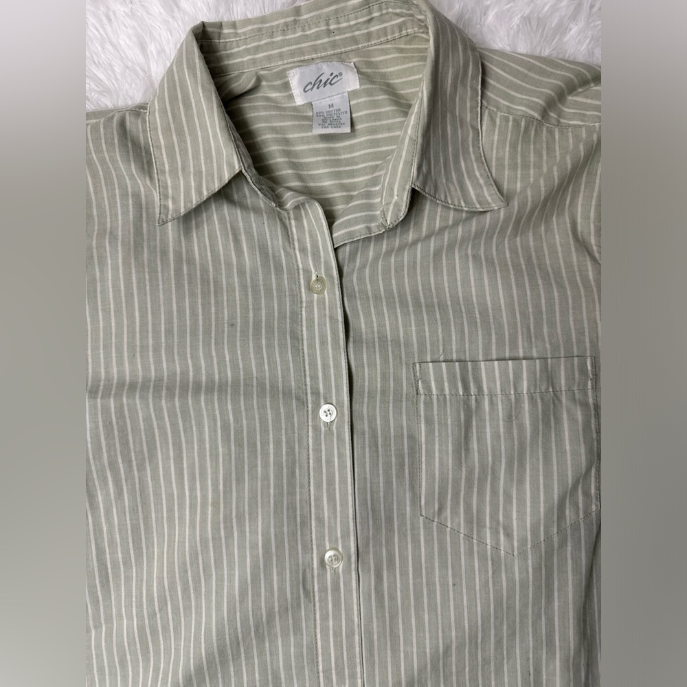 Chic womens vintage Green Striped button down Shirt